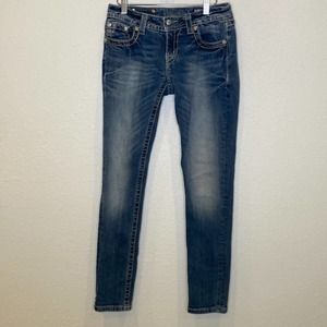 Miss Me Signature Skinny Jeans Embroidered Sequins Rhinestones EUC Sz 28 Cotton